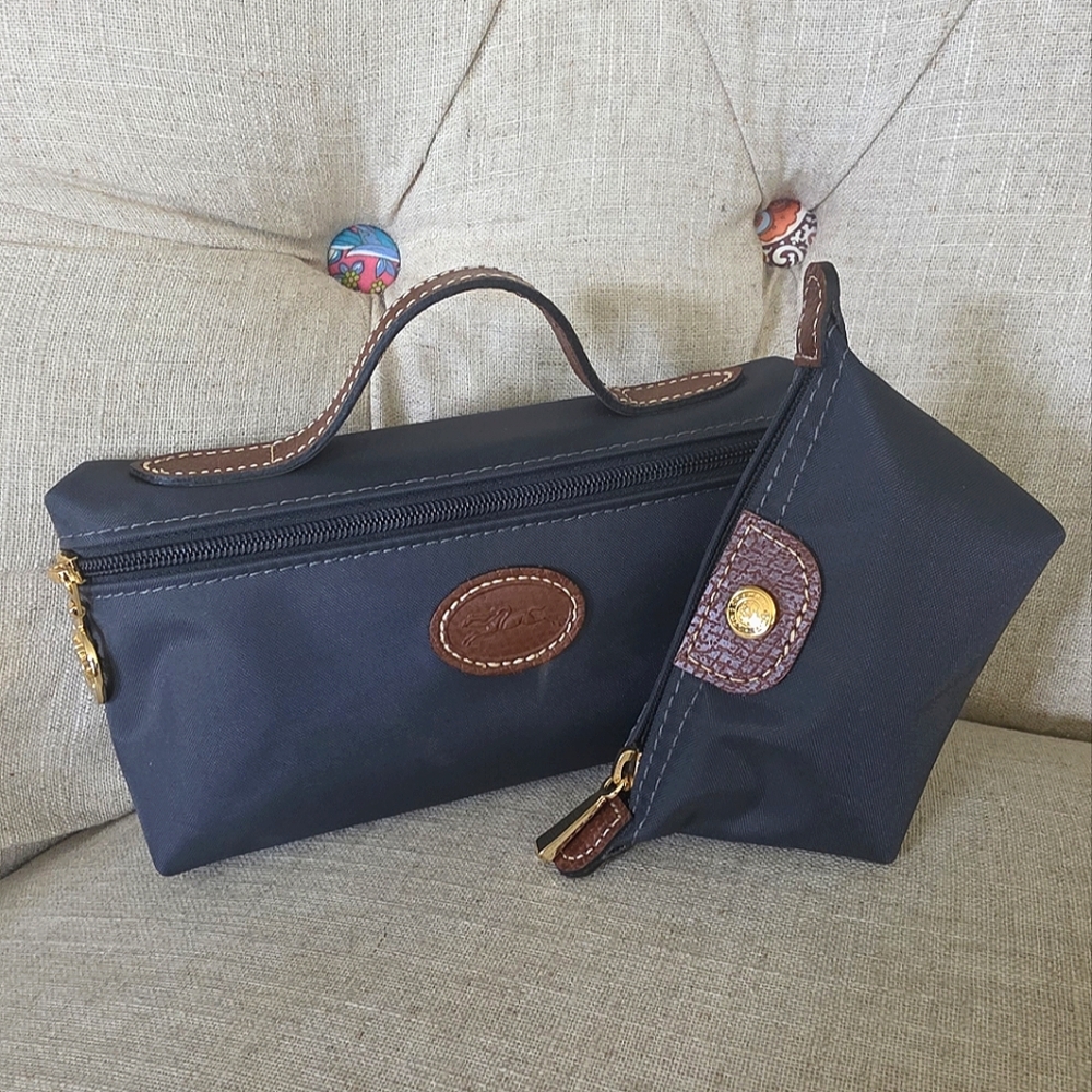 Longchamp Cosmetic and Coin Purse Set in Slate or Dark Grey